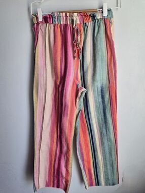 MANGO Multicolor Striped Linen And Cotton Pants — Mint, Purple, Coral